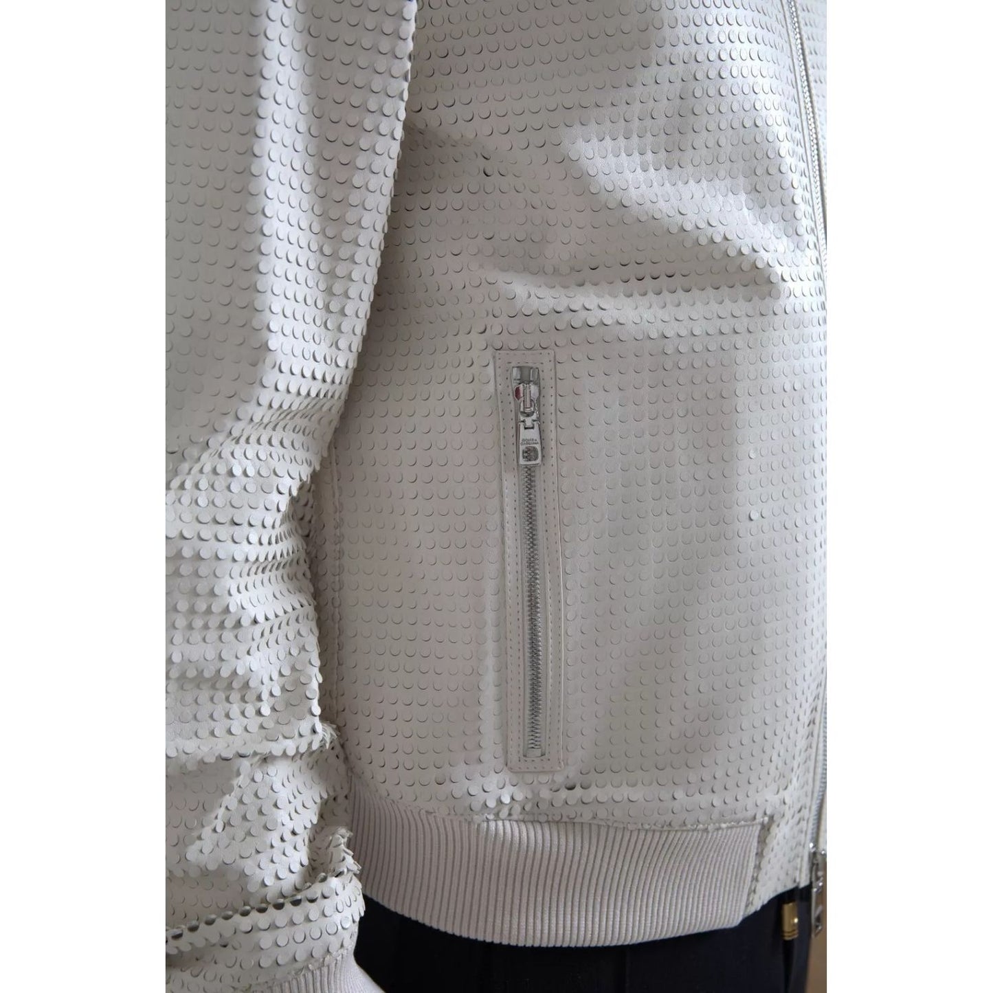 Dolce & Gabbana Off White LeatherPerforated Full Zip Jacket