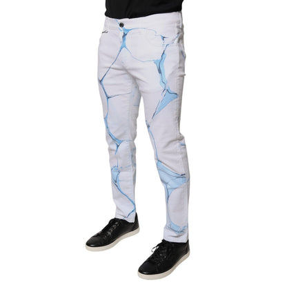 Dolce & Gabbana White Blue Cotton Stretch Skinny Denim Jeans
