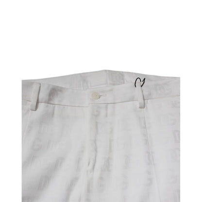 Dolce & Gabbana White Cotton Tapered Formal Dress Pants