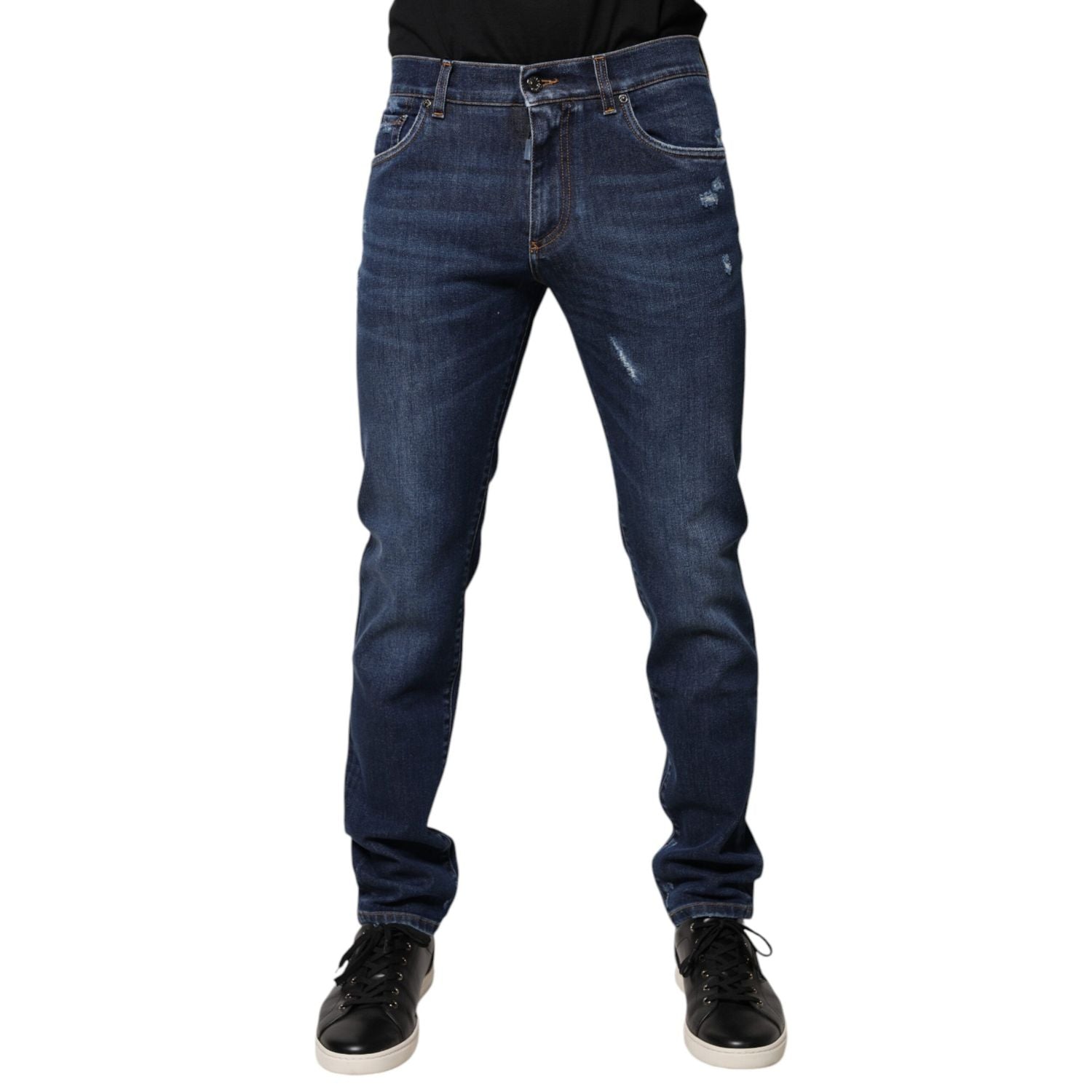 Dolce & Gabbana Blue Cotton Logo Print Slim Fit Denim Jeans