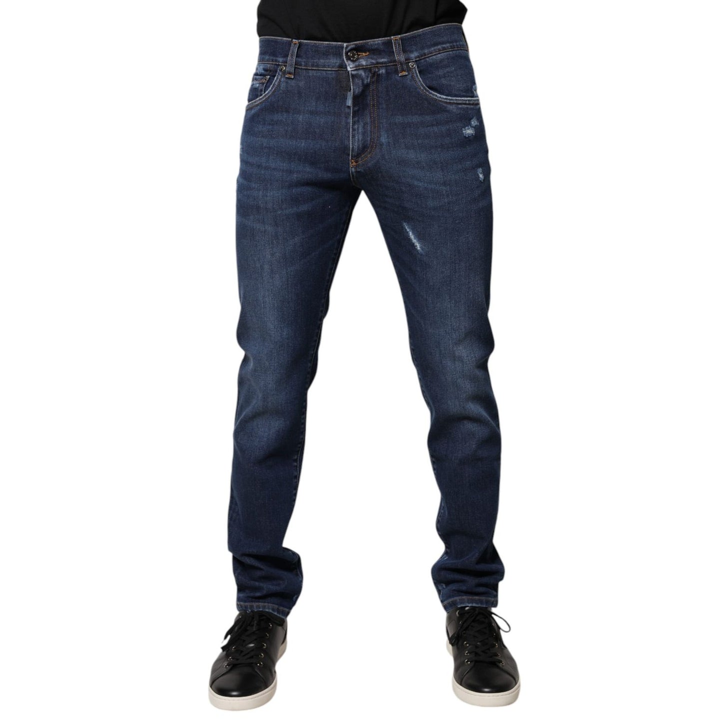 Dolce & Gabbana Blue Cotton Logo Print Slim Fit Denim Jeans