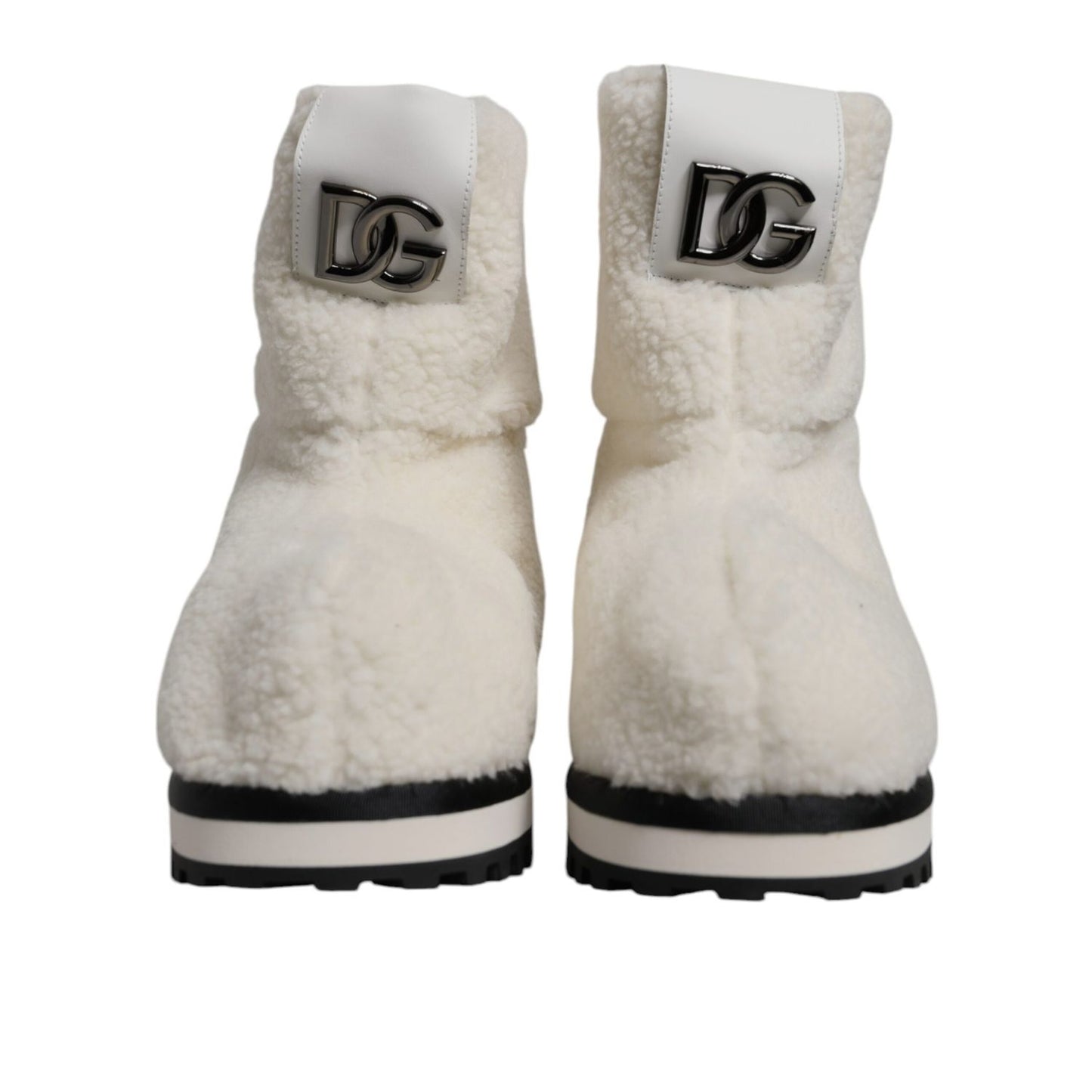 Dolce & Gabbana White Plush Logo Padded Mid Calf Boots Shoes