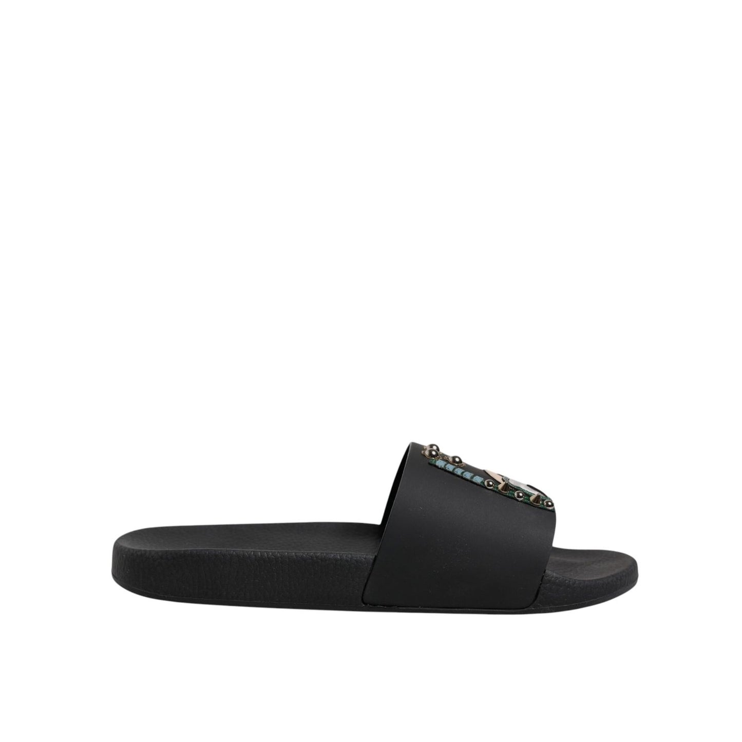 Dolce & Gabbana Black Divers Leather Flats Slides Sandals Beachwear Shoes