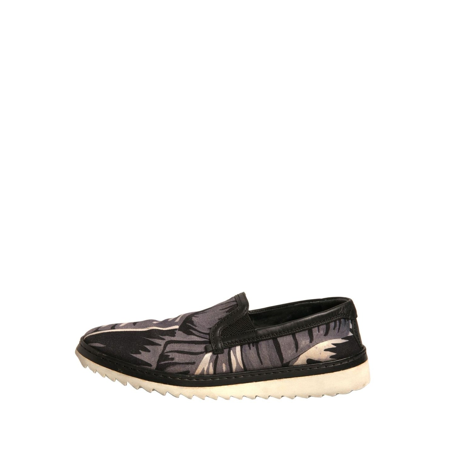 Dolce & Gabbana Black Canvas Tropical Print Slip On Shoes