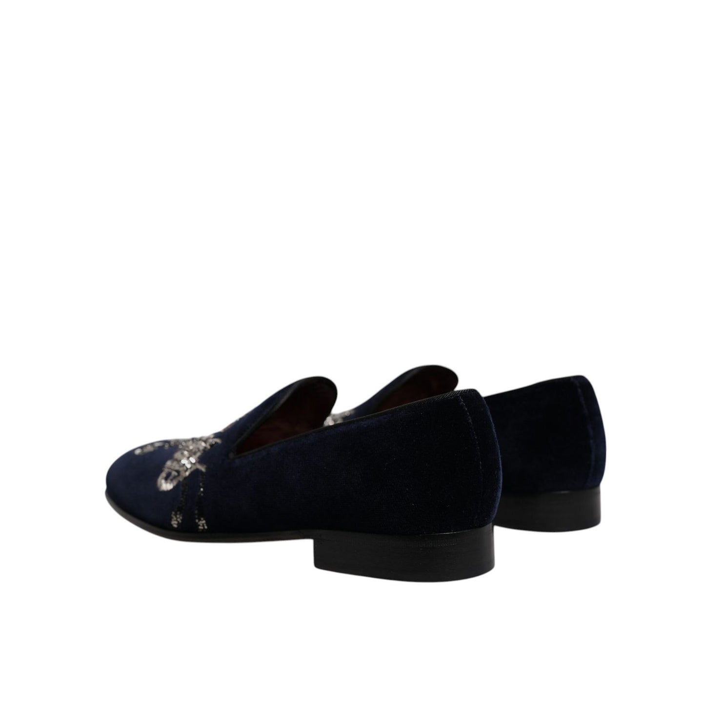 Dolce & Gabbana Black Velvet Floral Gun Loafers Dress Shoes