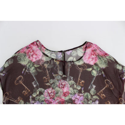 Dolce & Gabbana Black Key Floral Print Silk Blouse T-shirt