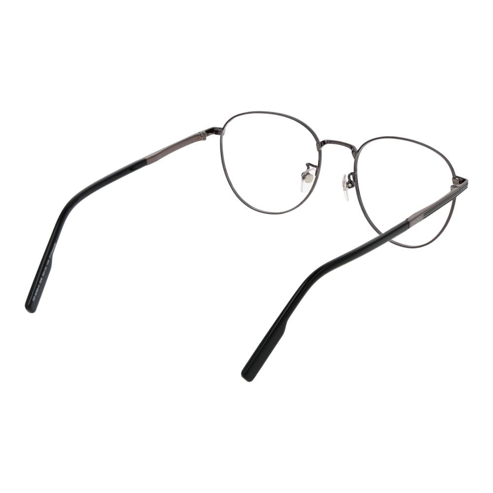 Ermenegildo Zegna Gray Men Glasses Frame in gunmetal titanium, round style with full-rim design, demo lenses, size 52-19-145.
