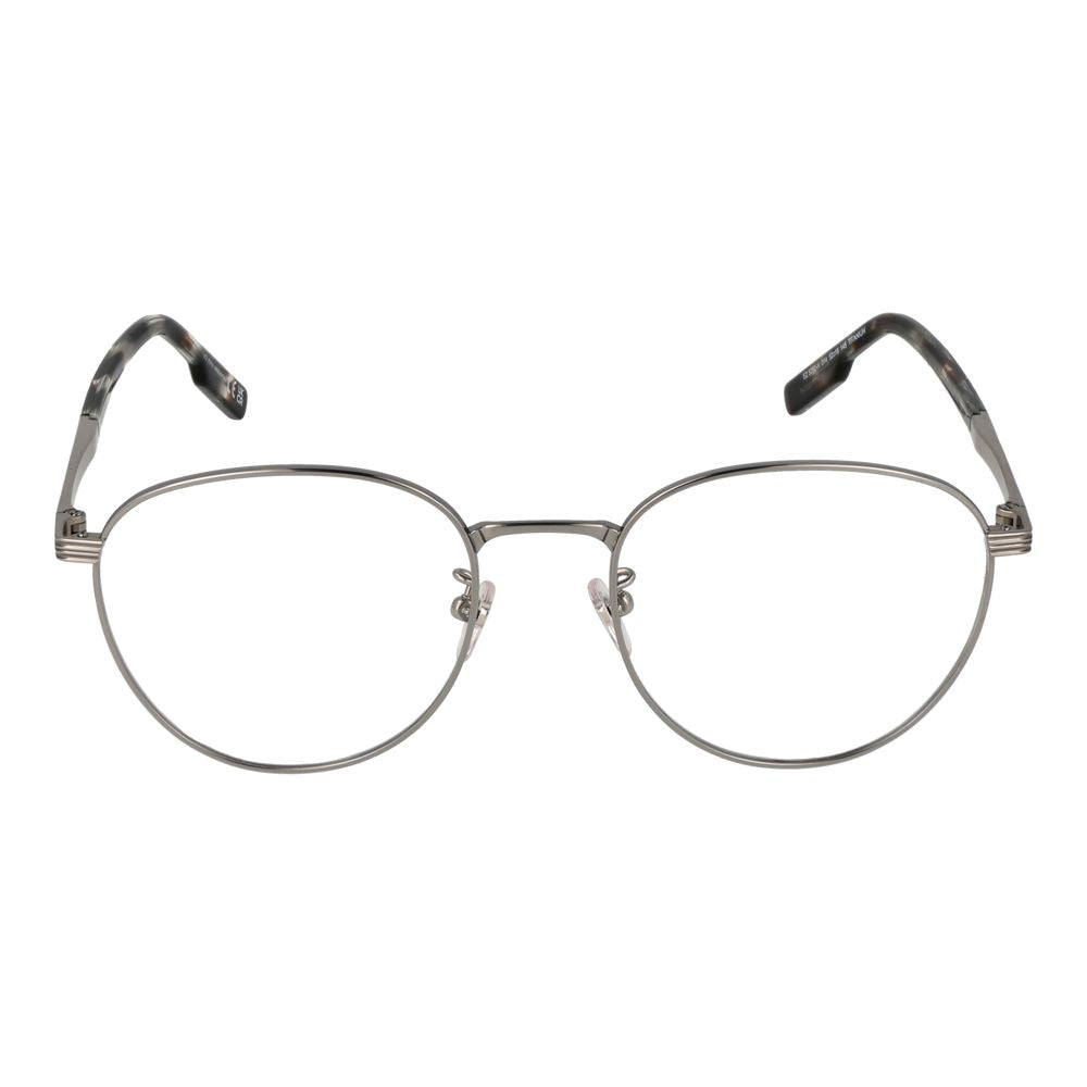 Ermenegildo Zegna Gray Men Glasses Frame made of titanium with gunmetal finish, full-rim round style, size 52-19-145, includes branded case.