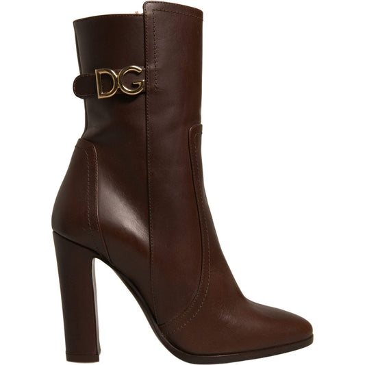 Dolce & Gabbana Brown Leather Heels Mid Calf Boots Shoes LA12421-36.5