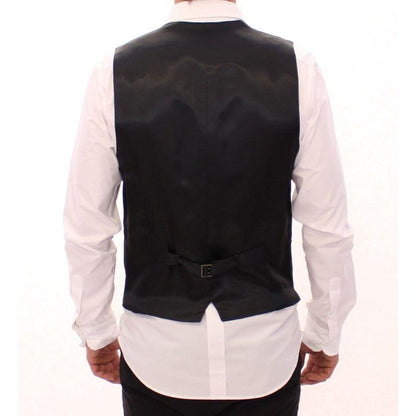 Dolce & Gabbana Gray Striped Wool Single Breasted Vest