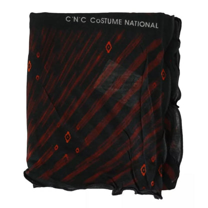 Costume National Black Red Viscose Foulard Branded Scarf