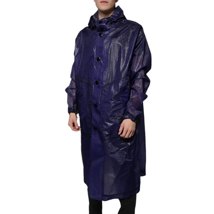 Dolce & Gabbana Dark Blue Cotton Hooded Men Raincoat Jacket