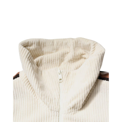 Dolce & Gabbana Beige Logo Applique Cotton Corduroy Full Zip Jacket