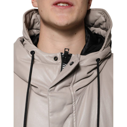 MSGM Beige Full Zip Hooded Long Sleeves Casual Coat Jacket