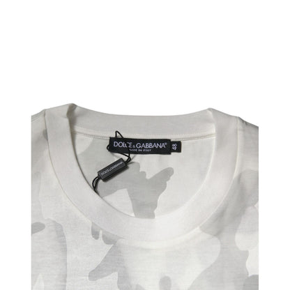 Dolce & Gabbana White Gray Camouflage Cotton Crew Neck T-shirt