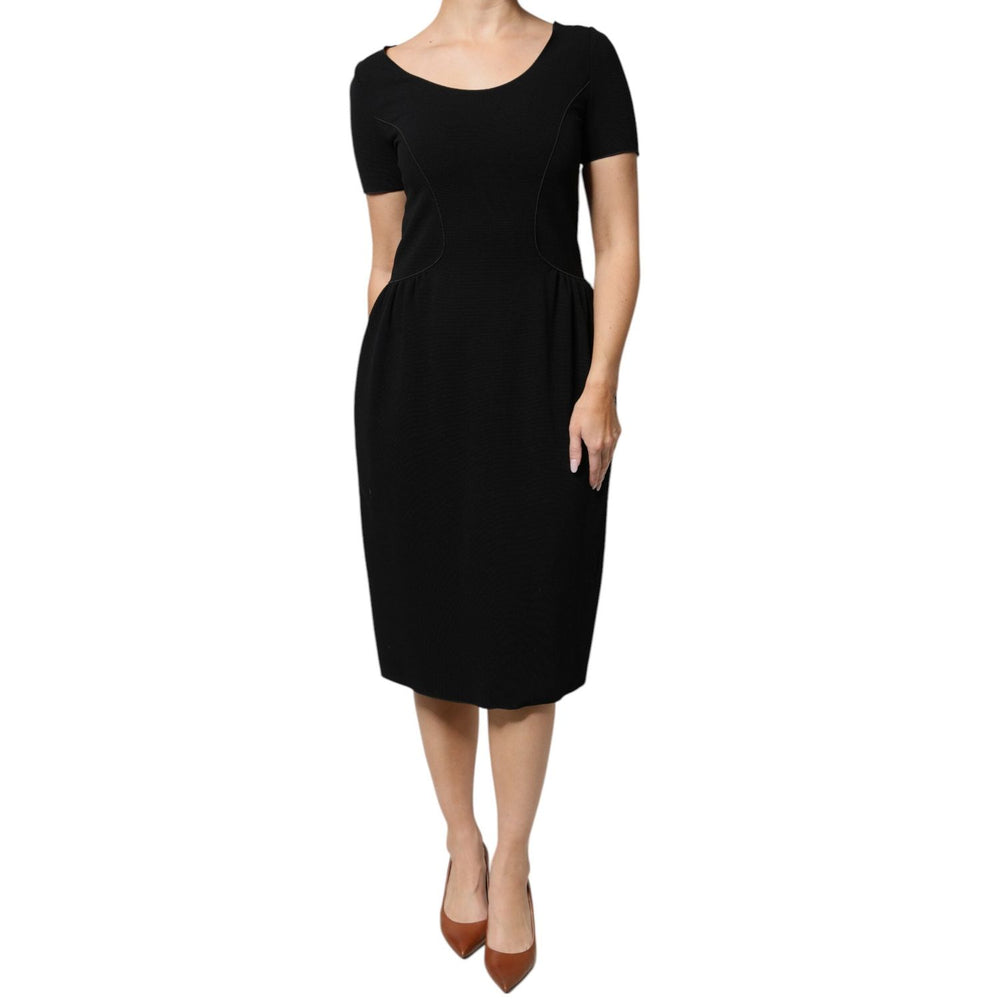 Emporio Armani Black Viscose Short Sleeves Sheath Midi Dress DR281341-42