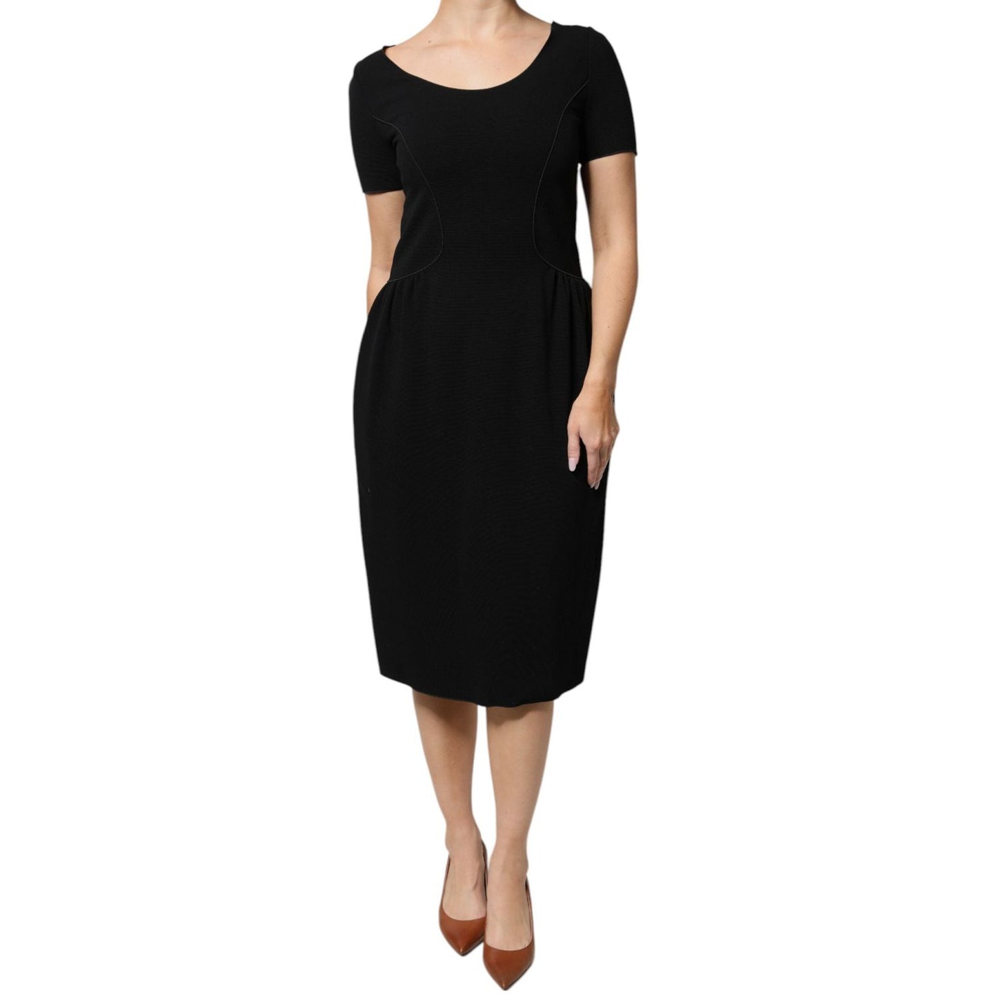 Emporio Armani Black Viscose Short Sleeves Sheath Midi Dress DR281341-42