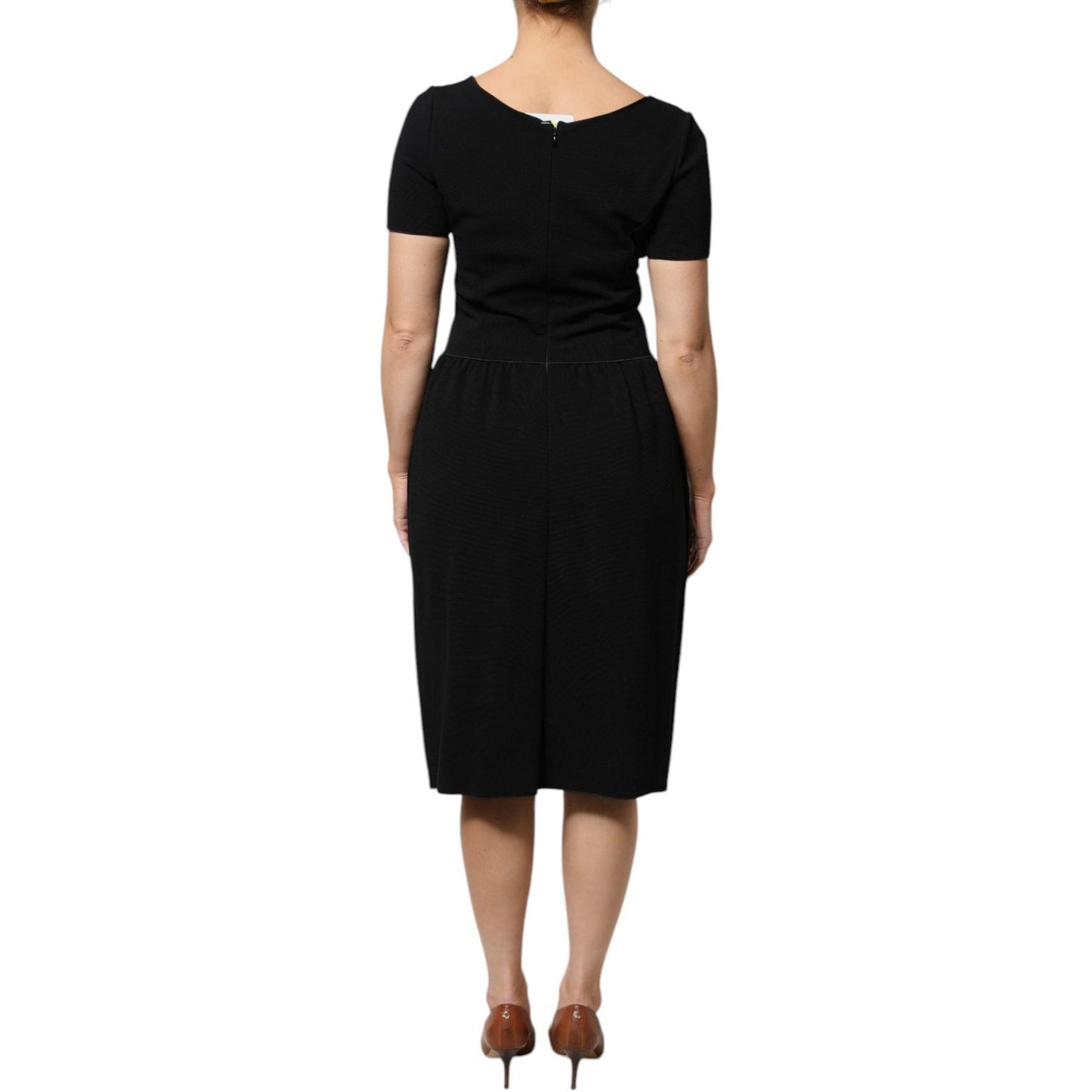 Emporio Armani Black Viscose Short Sleeves Sheath Midi Dress DR281341-42