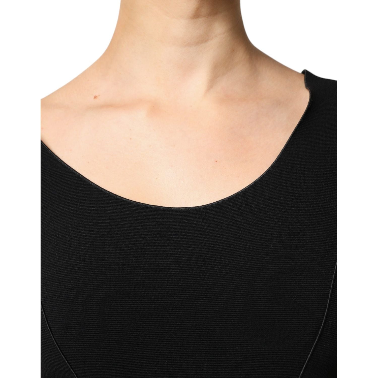 Emporio Armani Black Viscose Short Sleeves Sheath Midi Dress