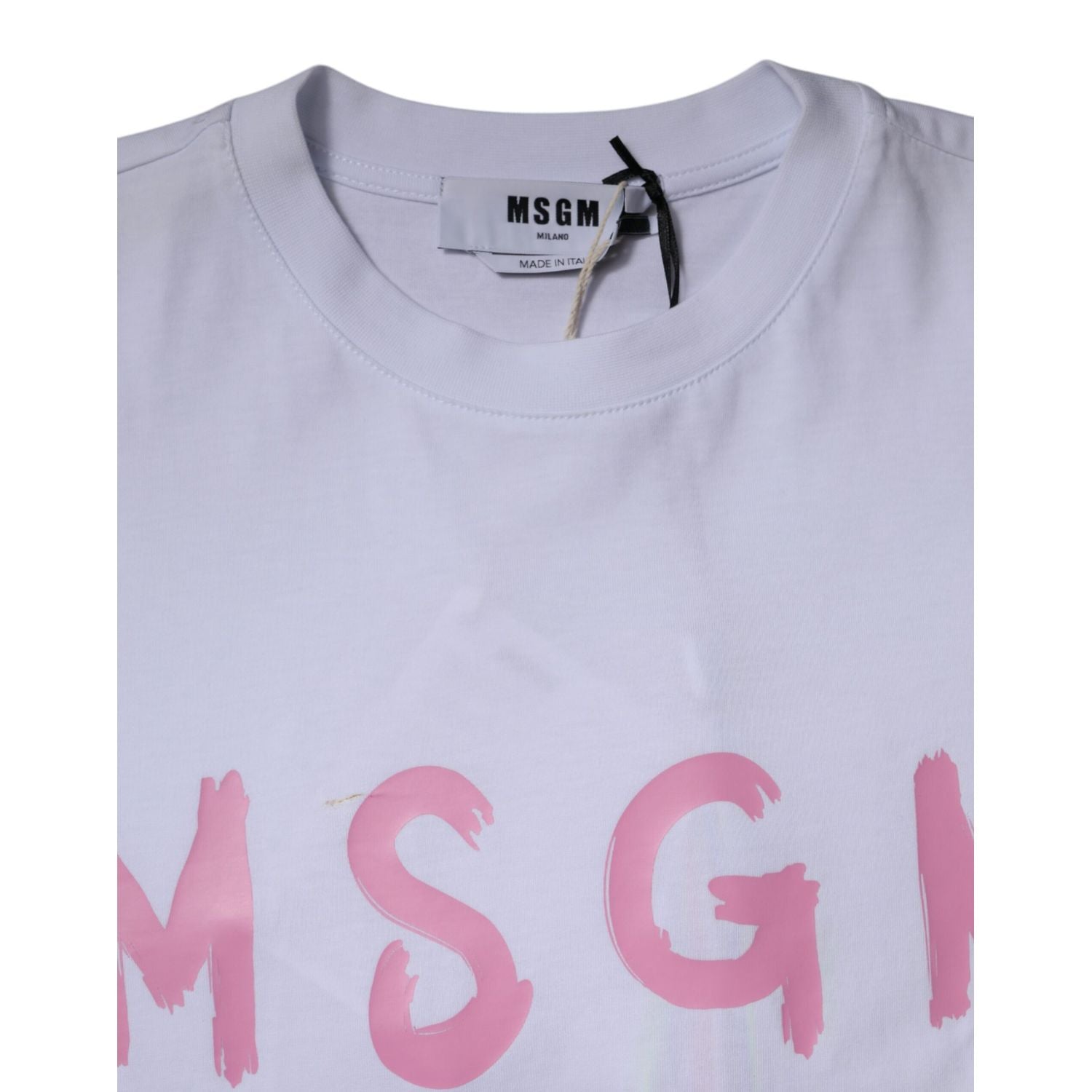 MSGM White Logo Print Cotton T-shirt Short Sleeves Mini Dress