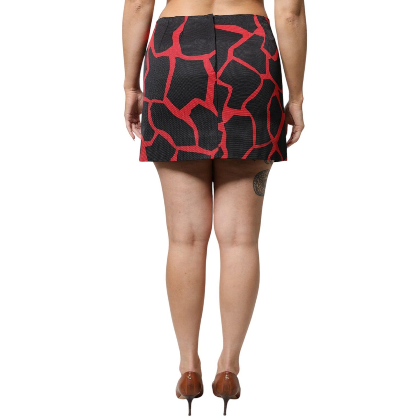Dolce & Gabbana Black Red Abstract Mid Waist A-line Mini Skirt