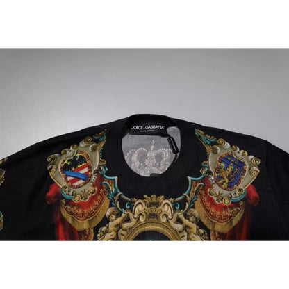 Dolce & Gabbana Black Heraldic DG Silk Round Neck Pullover Sweater