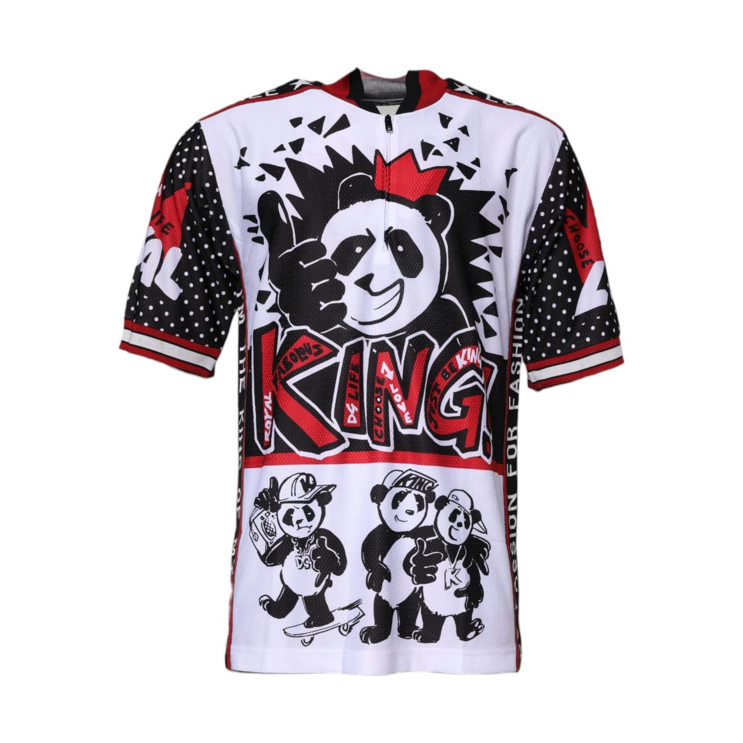 Dolce & Gabbana Multicolor King Panda Print Zipper Collar T-shirt
