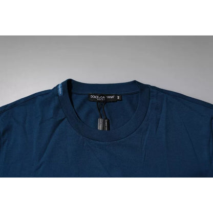Dolce & Gabbana Blue Crown Bee Cotton Men Crew Neck T-shirt