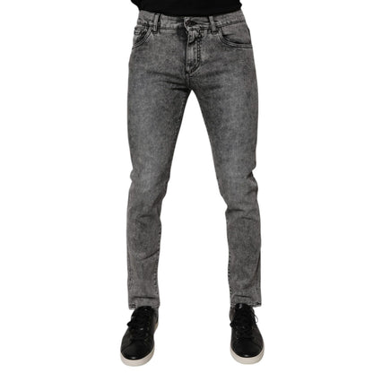 Dolce & Gabbana Dark Gray Washed Cotton Slim Fit Denim Jeans