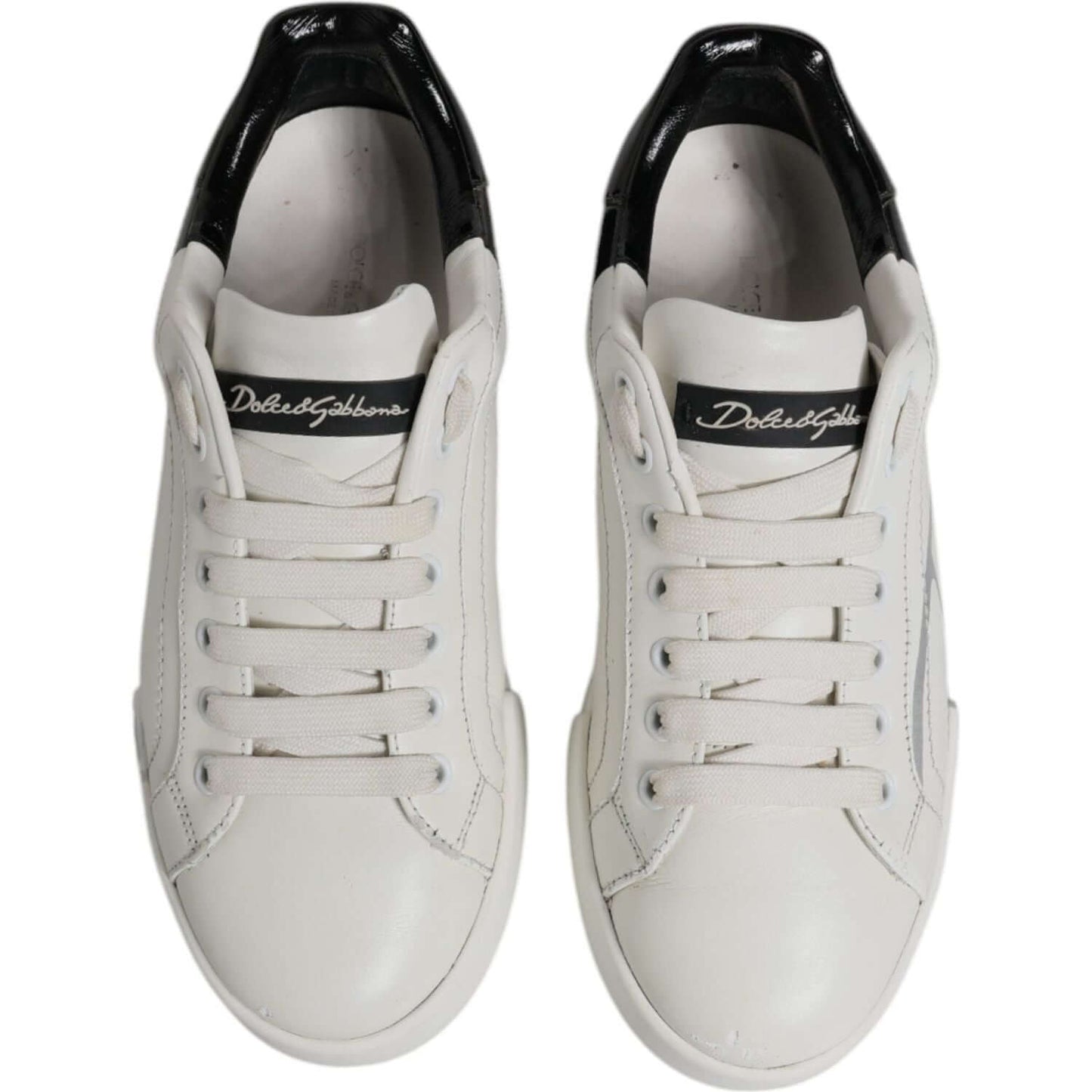 Dolce & Gabbana White Black Logo Portofino Men Sneaker Shoes