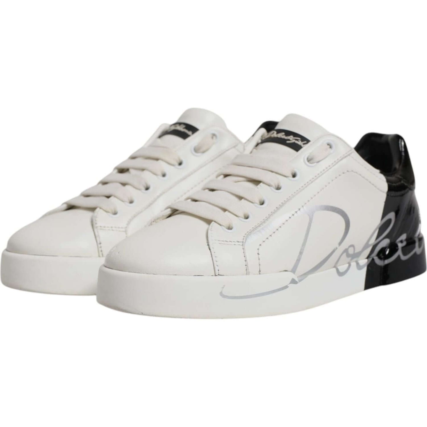 Dolce & Gabbana White Black Logo Portofino Men Sneaker Shoes