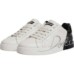 Dolce & Gabbana White Black Logo Portofino Men Sneaker Shoes