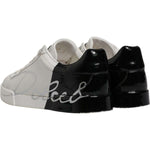Dolce & Gabbana White Black Logo Portofino Men Sneaker Shoes