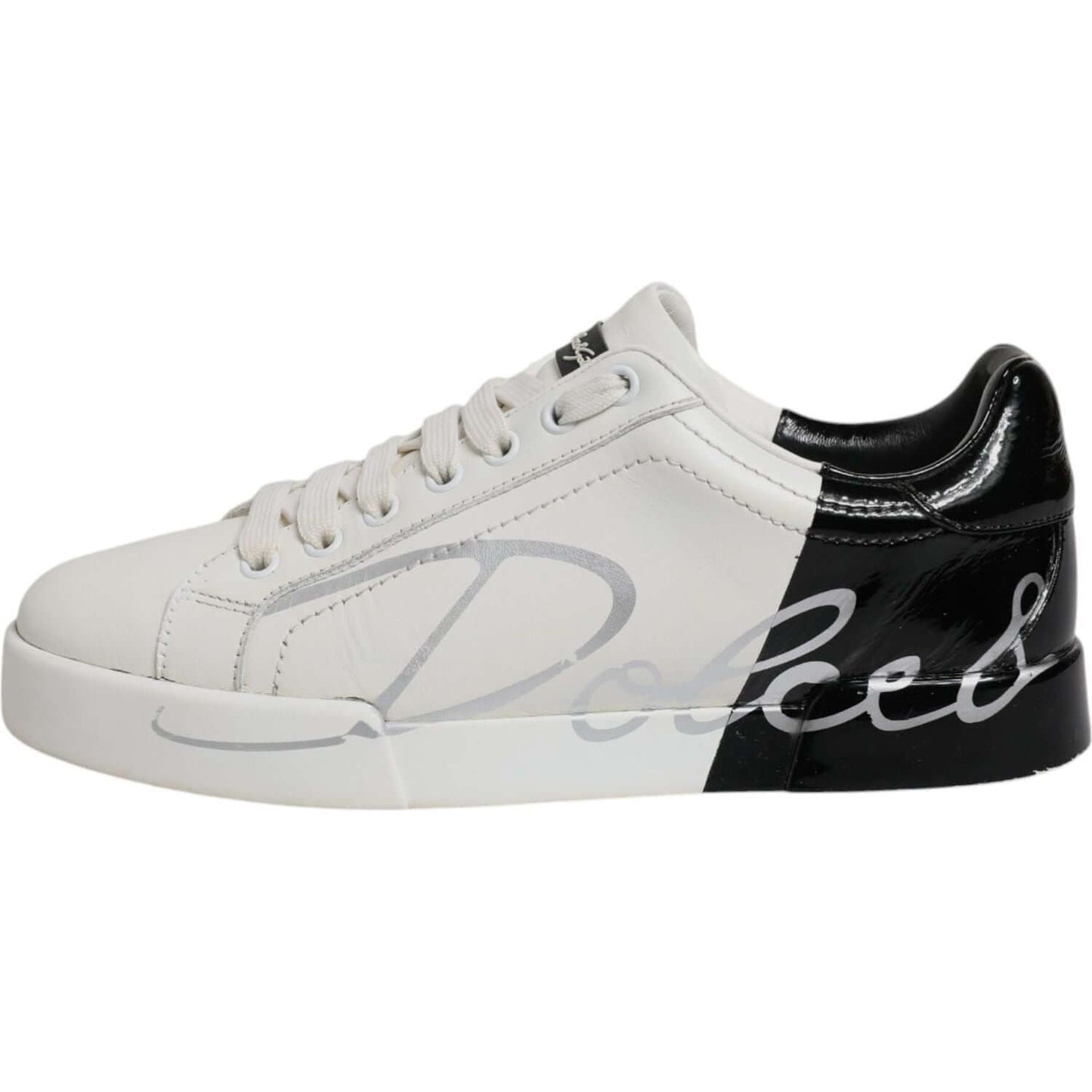 Dolce & Gabbana White Black Logo Portofino Men Sneaker Shoes