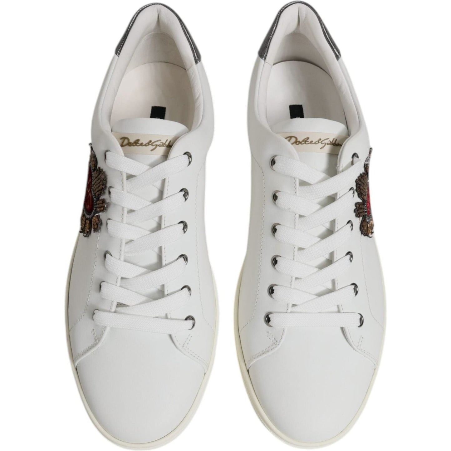 Dolce & Gabbana White Leather Heart Embellished Sneakers Shoes MV7039-43