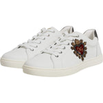 Dolce & Gabbana White Leather Heart Embellished Sneakers Shoes MV7039-43
