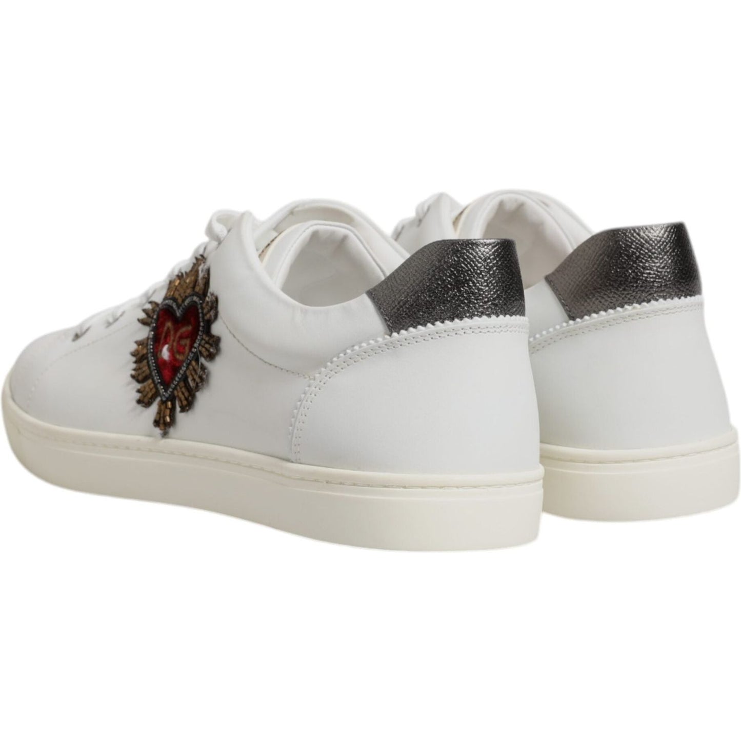 Dolce & Gabbana White Leather Heart Embellished Sneakers Shoes MV7039-43
