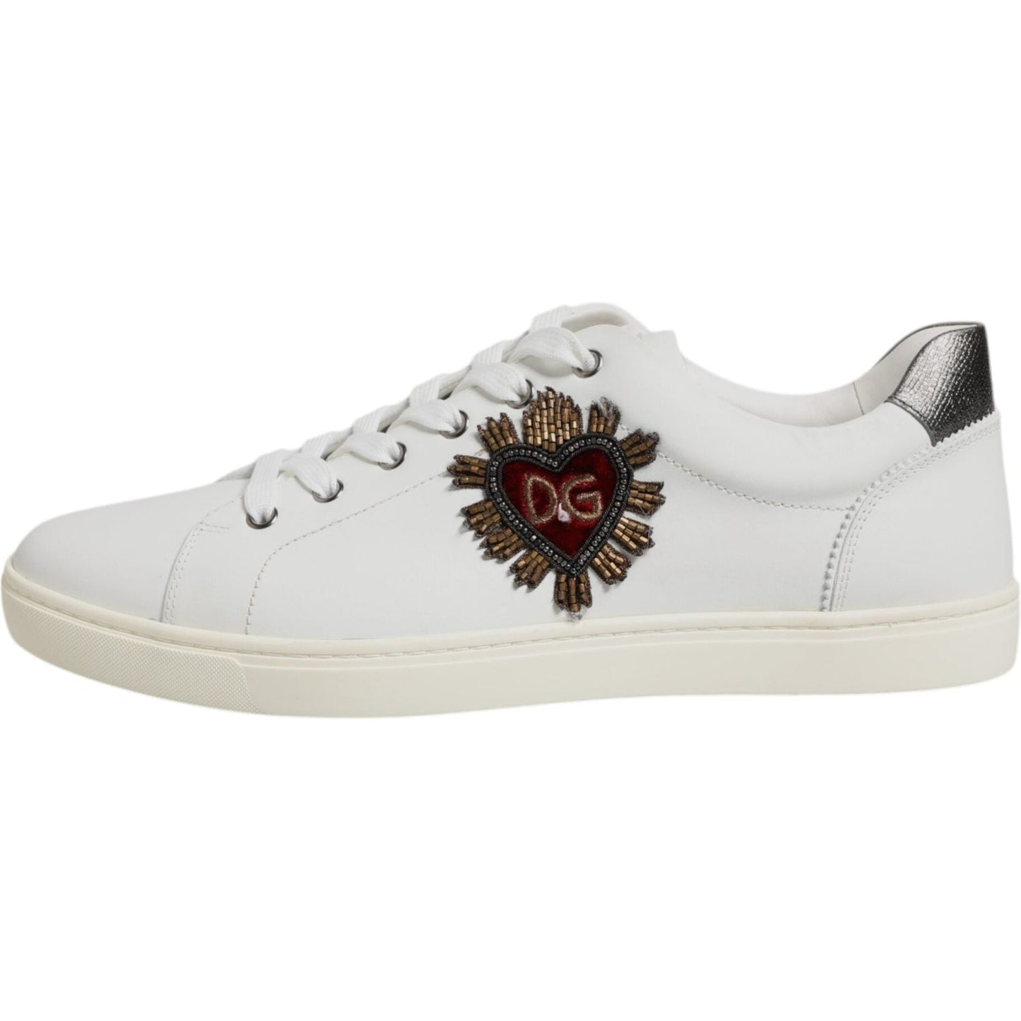 Dolce & Gabbana White Leather Heart Embellished Sneakers Shoes MV7039-43