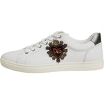 Dolce & Gabbana White Leather Heart Embellished Sneakers Shoes MV7039-43