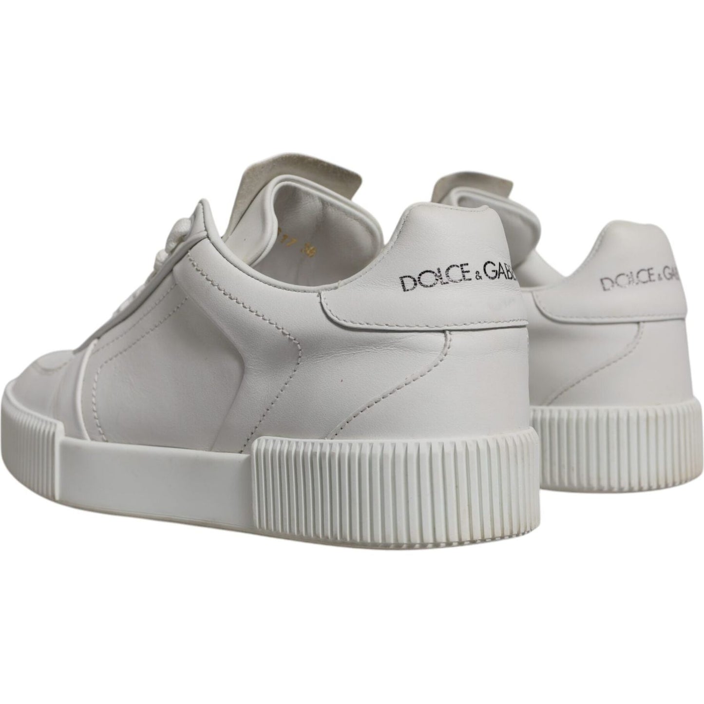 Dolce & Gabbana White Miami Leather Low Top Sneakers Shoes LA12387-38
