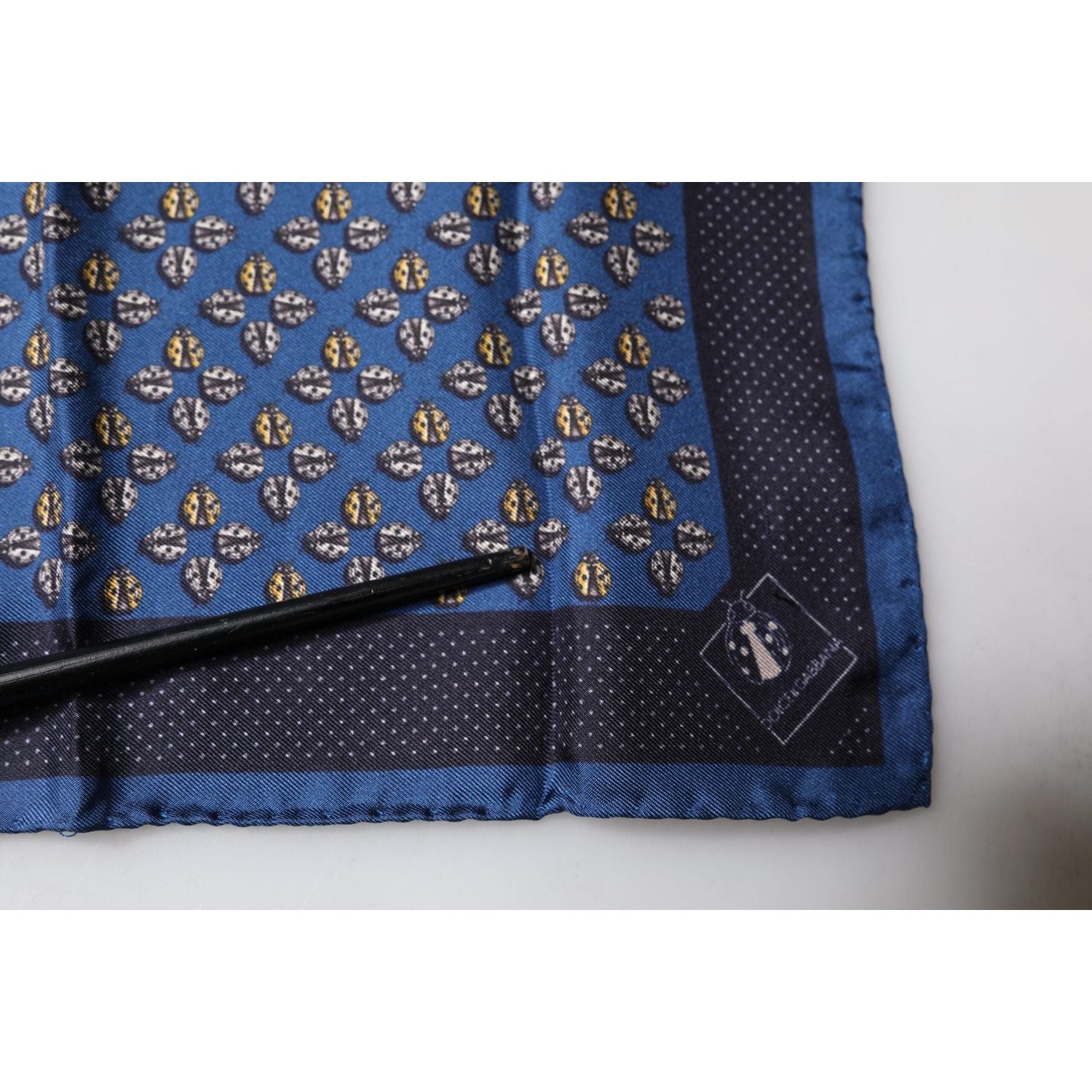 Dolce & Gabbana Blue Lady Bug Silk Square Handkerchief Scarf