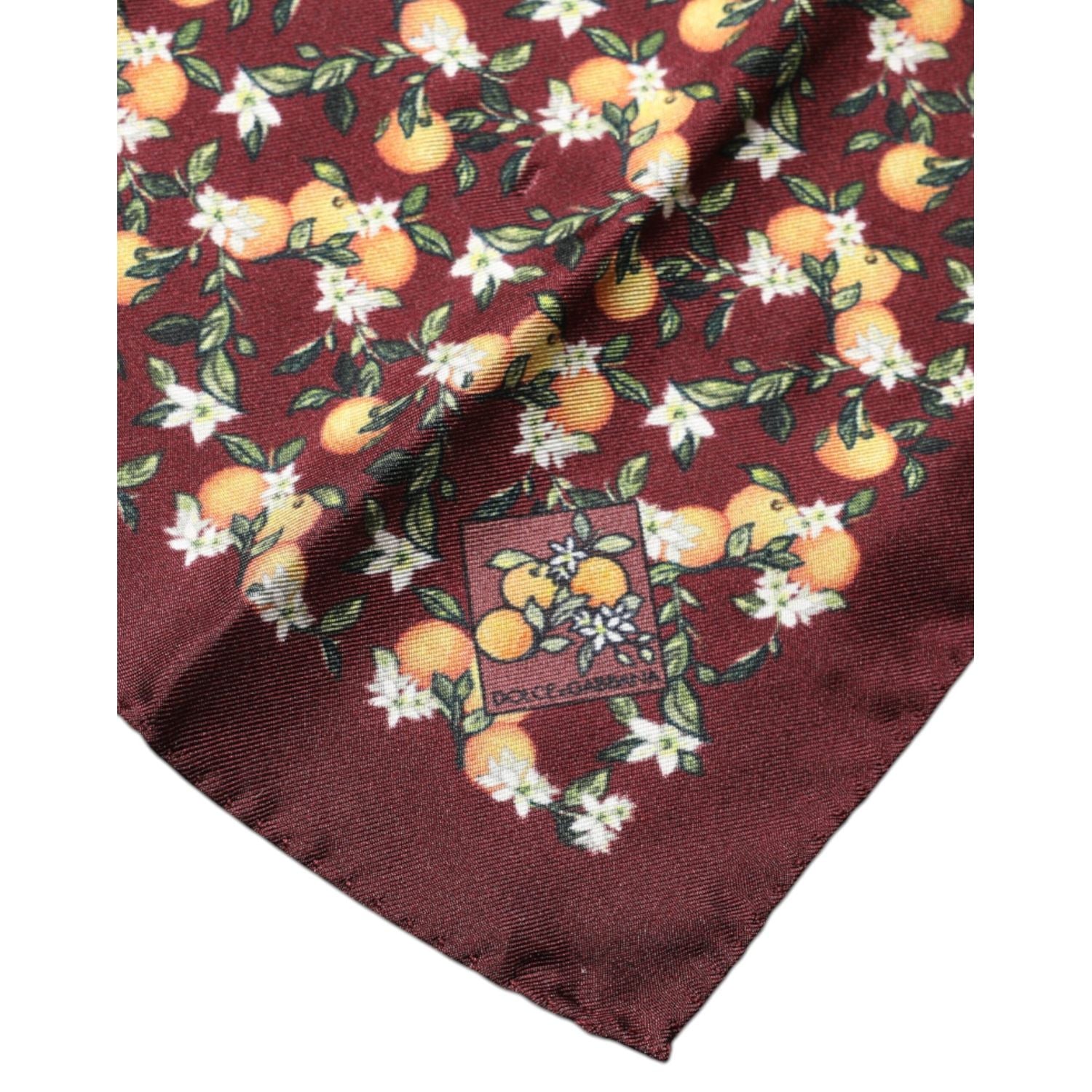 Dolce & Gabbana Maroon Oranges Silk Square Handkerchief Scarf