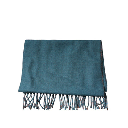 Dolce & Gabbana Blue Green Wool Fringes Wrap Shawl Scarf