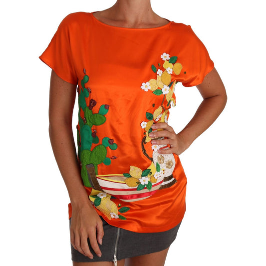 Dolce & Gabbana Silk Orange Lemon Crystal T-shirt Top TSH2381-36