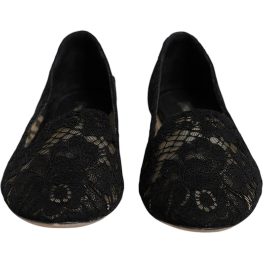 Dolce & Gabbana Black Taormina Lace Slip On Flats Shoes LA12501-40
