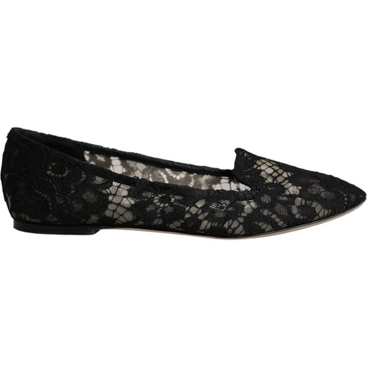 Dolce & Gabbana Black Taormina Lace Slip On Flats Shoes LA12501-40