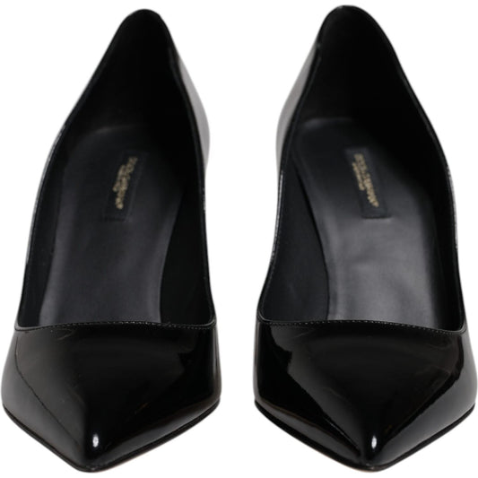Dolce & Gabbana Black Patent Leather High Heels Pumps Shoes LA12508-38