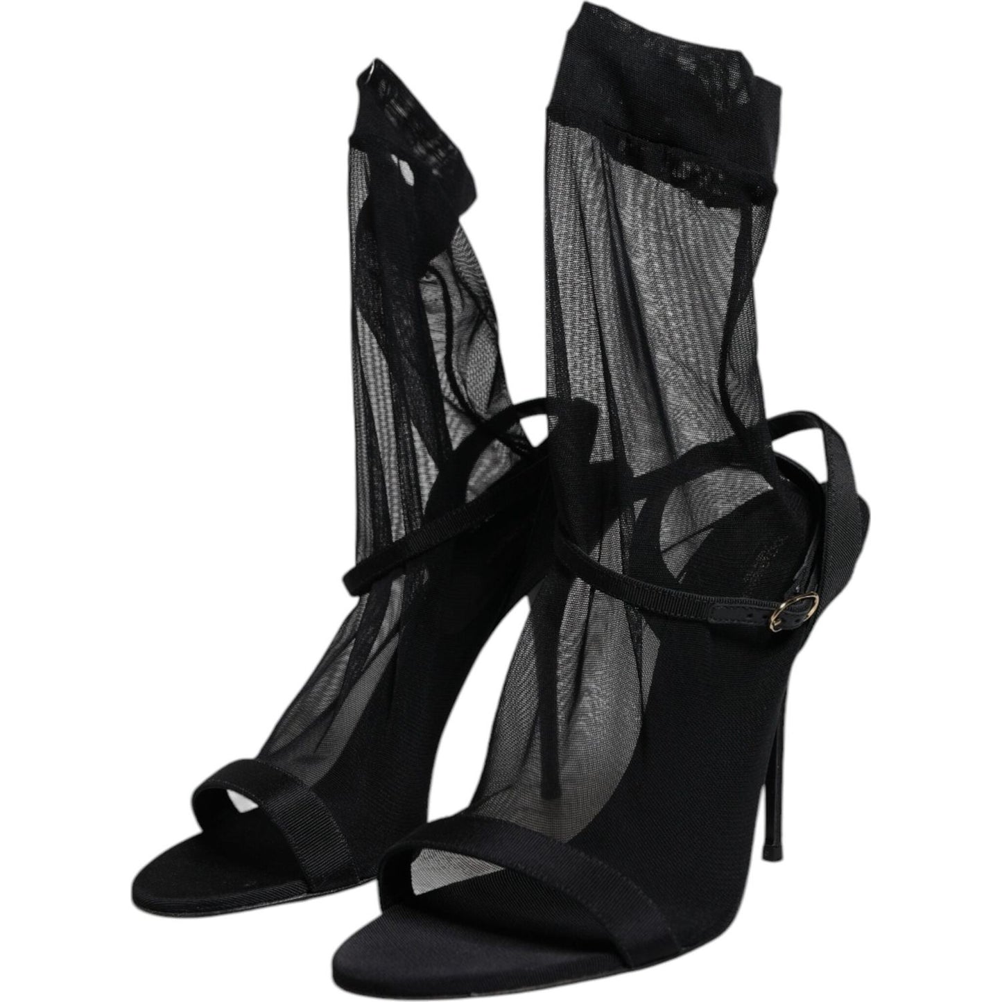 Dolce & Gabbana Black Tulle Stretch Heels Sandals Shoes LA12536-39