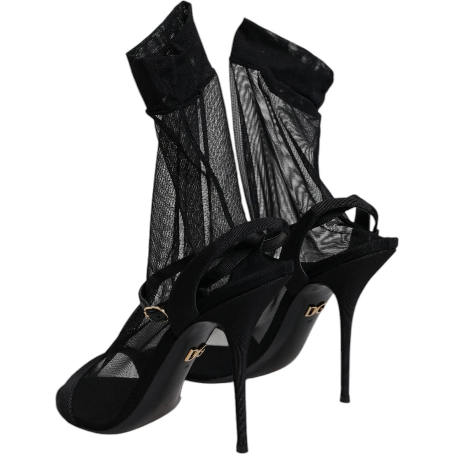 Dolce & Gabbana Black Tulle Stretch Heels Sandals Shoes LA12536-39