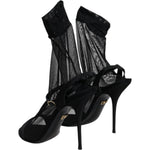 Dolce & Gabbana Black Tulle Stretch Heels Sandals Shoes LA12536-39